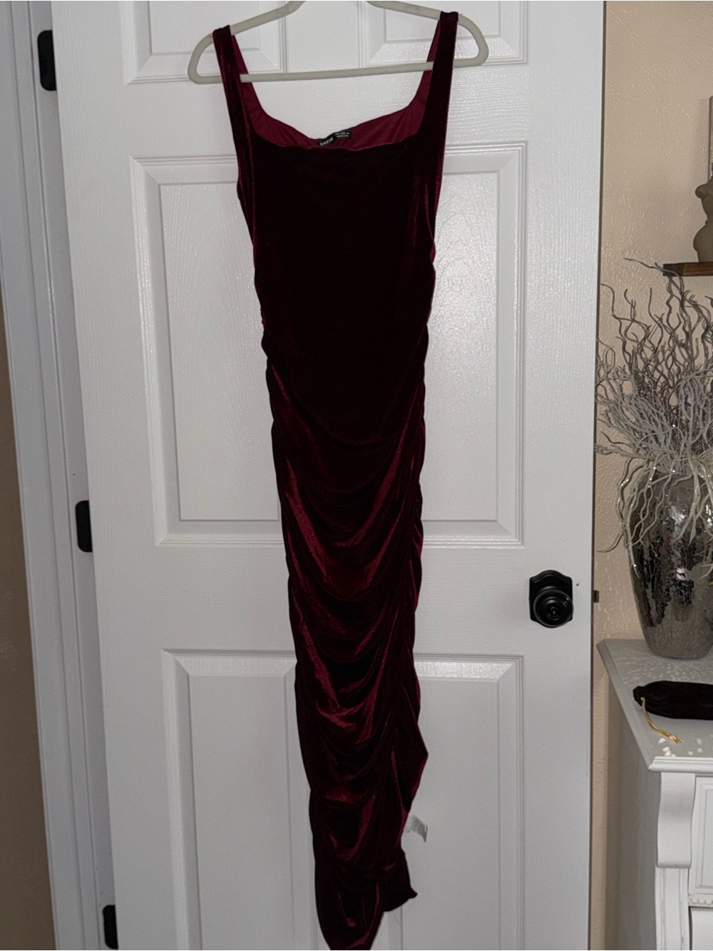 SHEIN Burgundy Velvet Ruched Maxi Dress